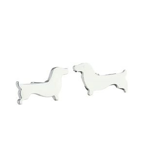 Stainless Steel Silver Dachshund Style Stud Earrings
